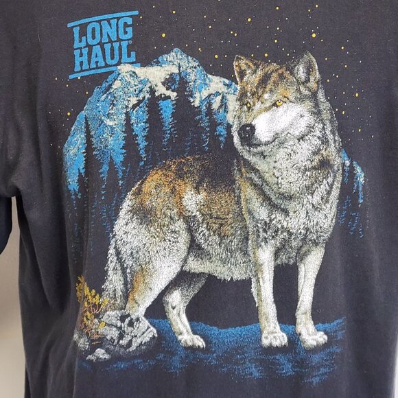 True Vintage 1991 XL Long Haul Trucker Wolf Alaska Shirt USA 50/50 Shoulder Fade - Picture 3 of 10
